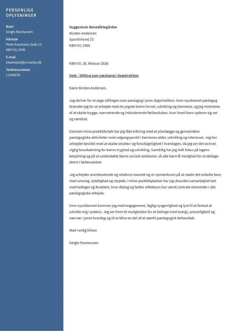 Eksempel på pædagog ansøgning uden erfaring