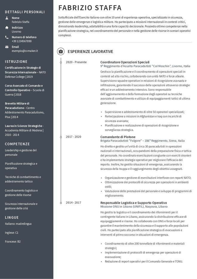 Esempio di CV per militare