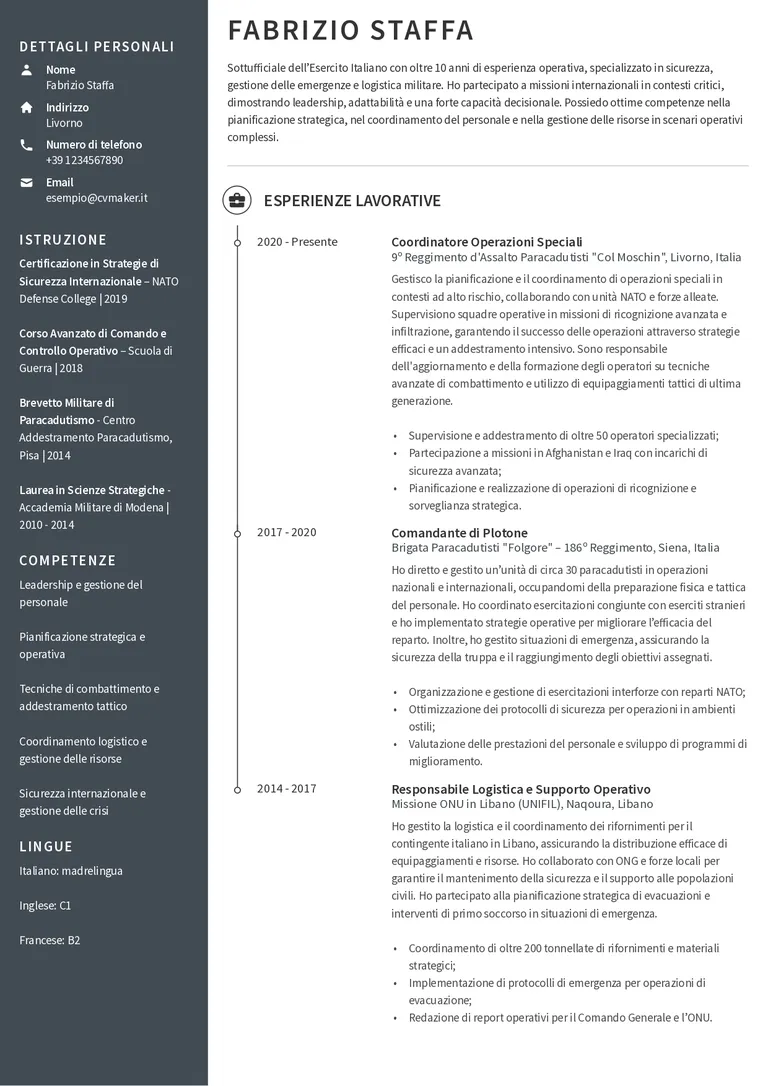 Esempio di CV per militare