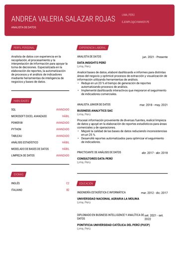 Ejemplo de Currículum de analista de datos