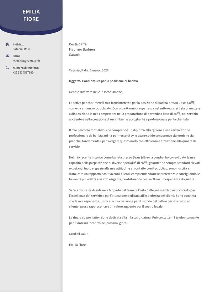 Esempio di lettera di presentazione breve