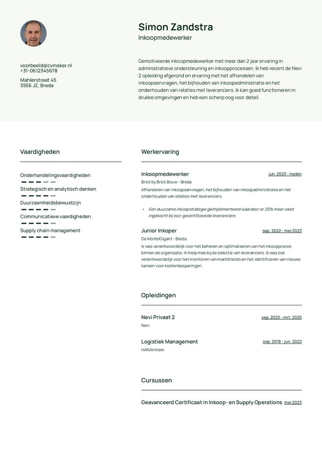 Inkoper cv voorbeeld