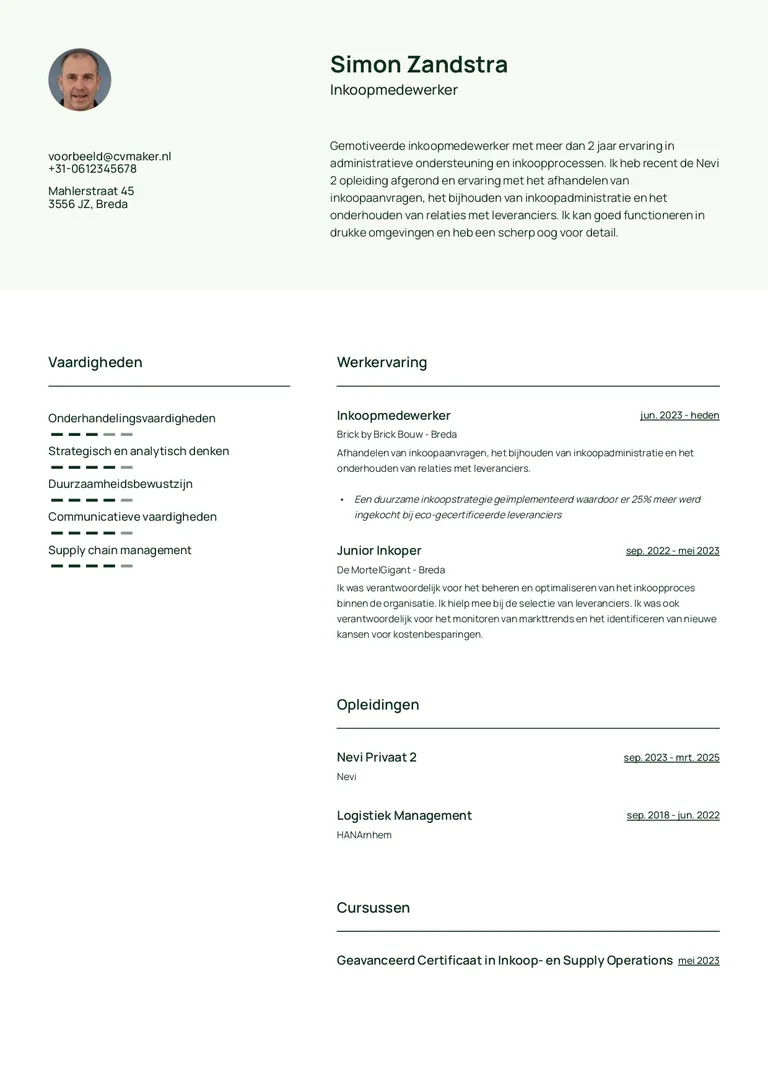cv voorbeeld inkoper