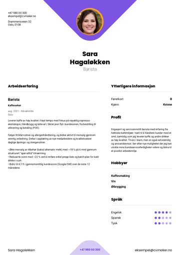Barista cv eksempel 1