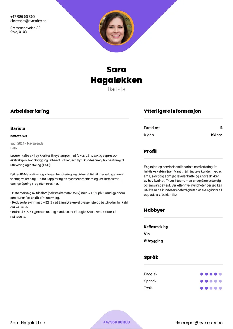 Barista cv eksempel 1
