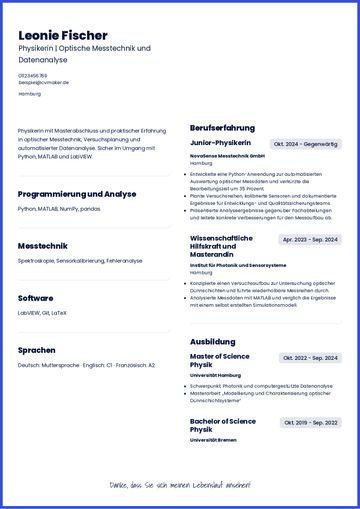Beispiel-Lebenslauf für Physiker