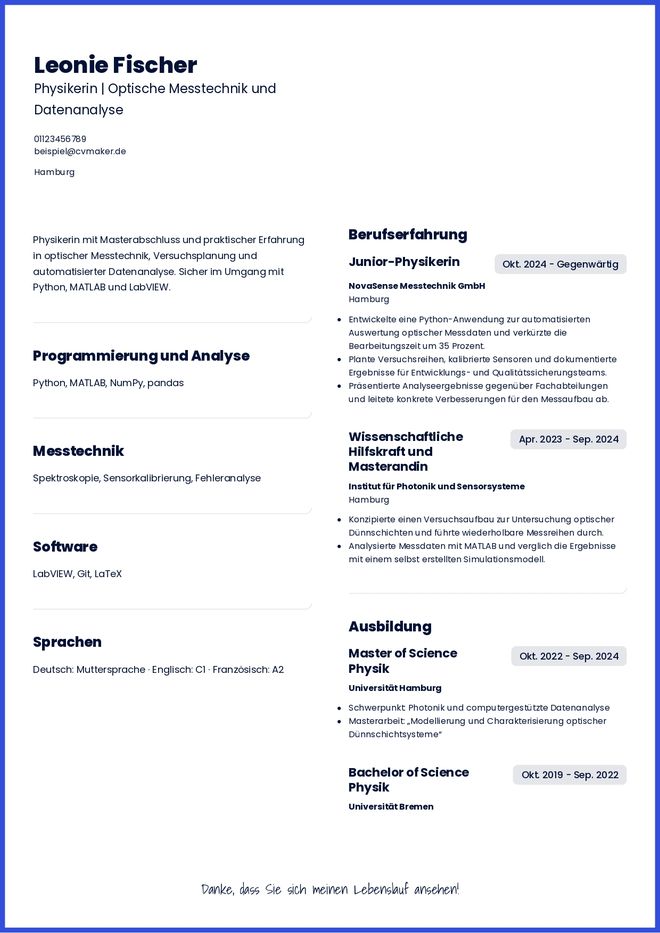 Beispiel-Lebenslauf für Physiker