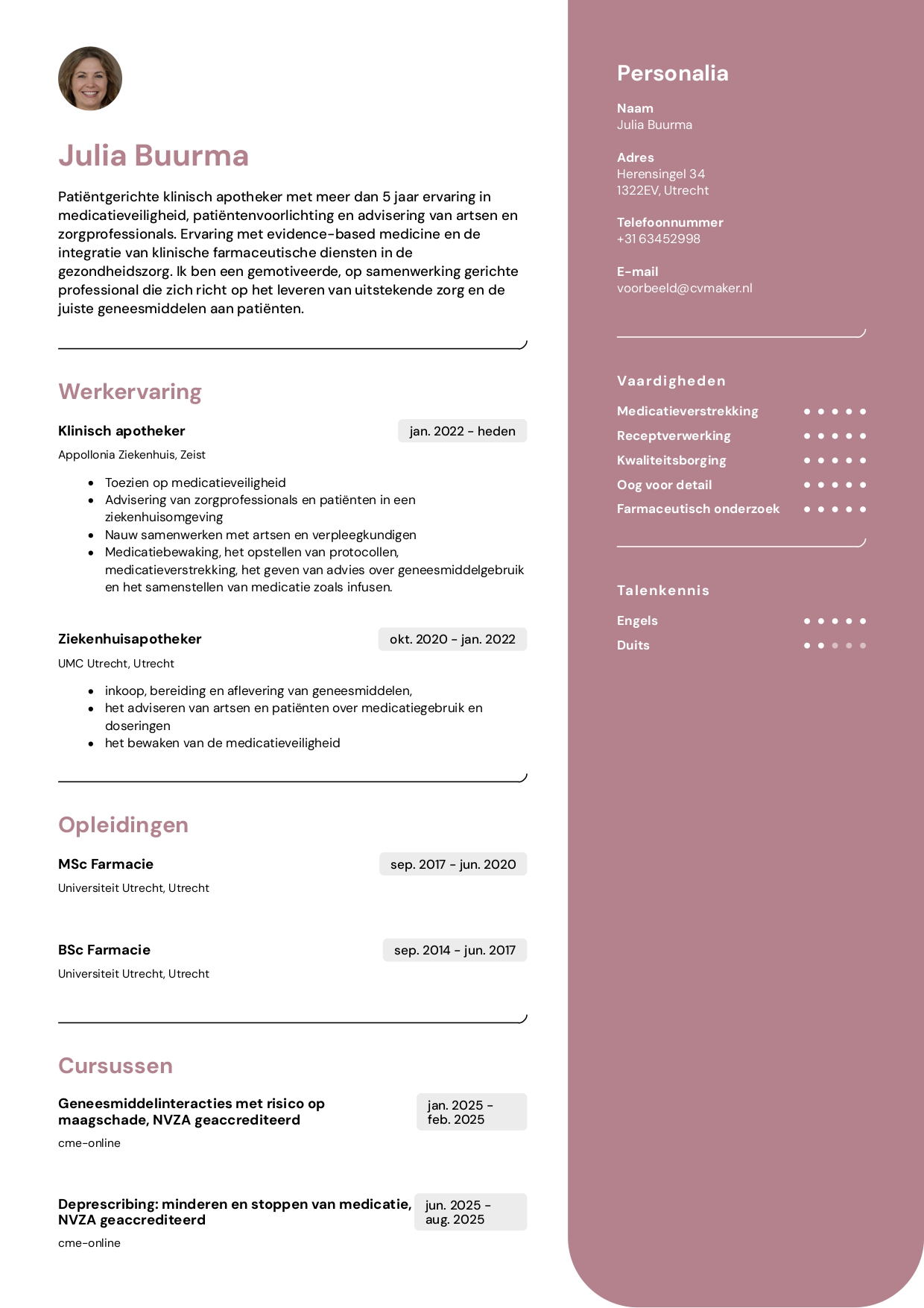 voorbeeld cv apotheker