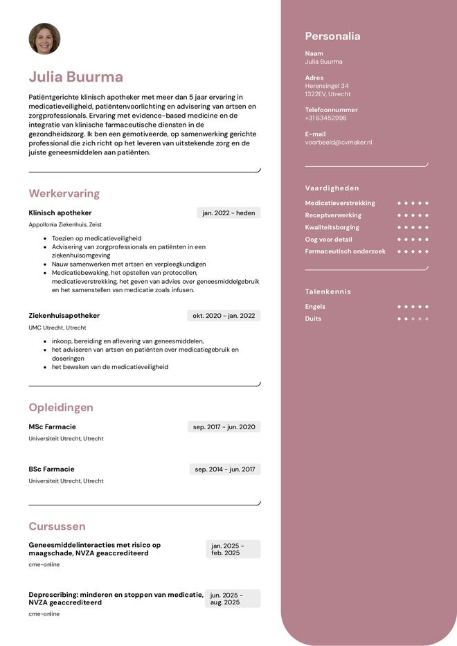 apotheker cv voorbeeld