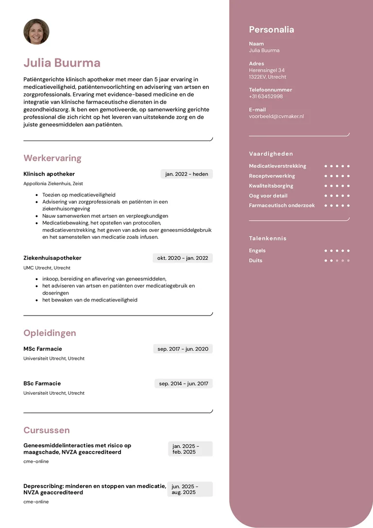 voorbeeld cv apotheker