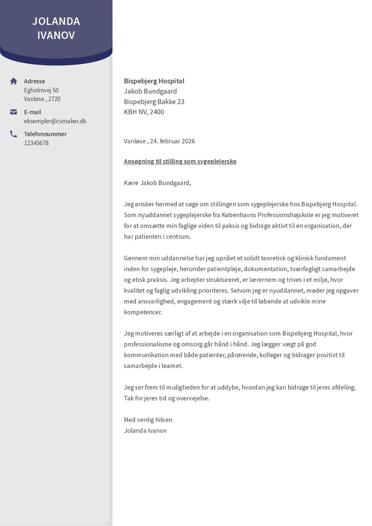 Eksempel på ansøgning til sygeplejestuderende