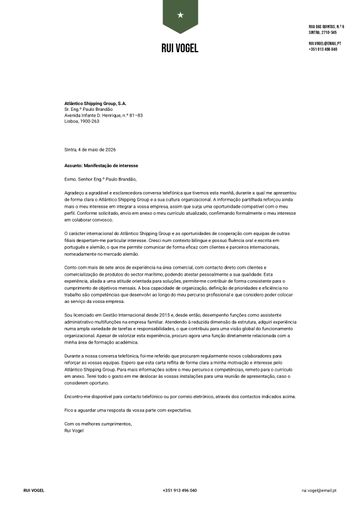Exemplo carta de apresentação peking verde