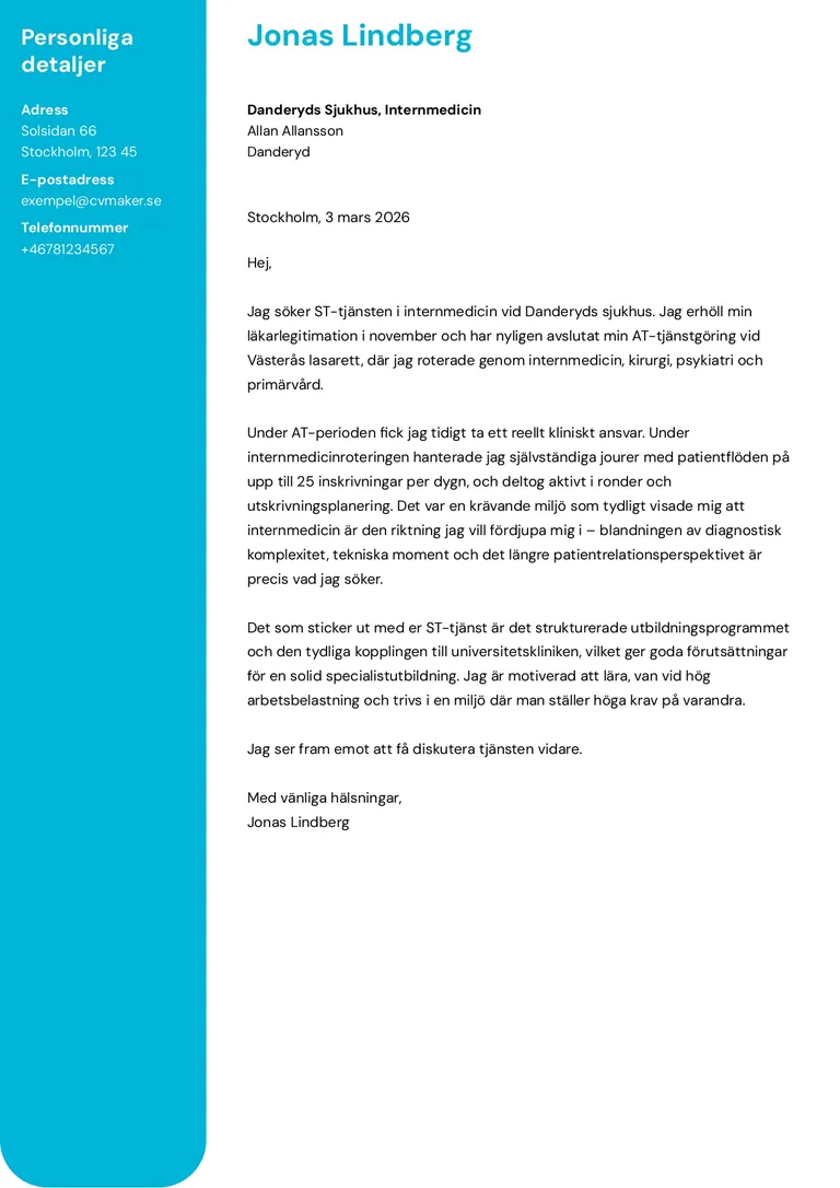 Exempel på personligt brev nylegitimerad läkare