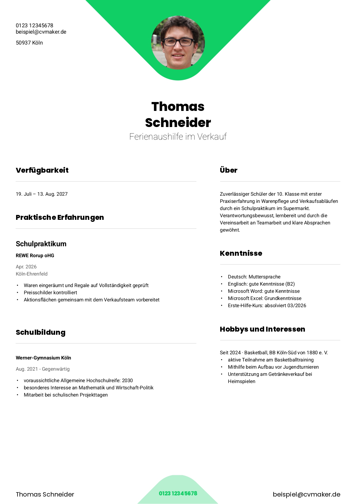Beispiel-Bewerbung für den Ferienjob