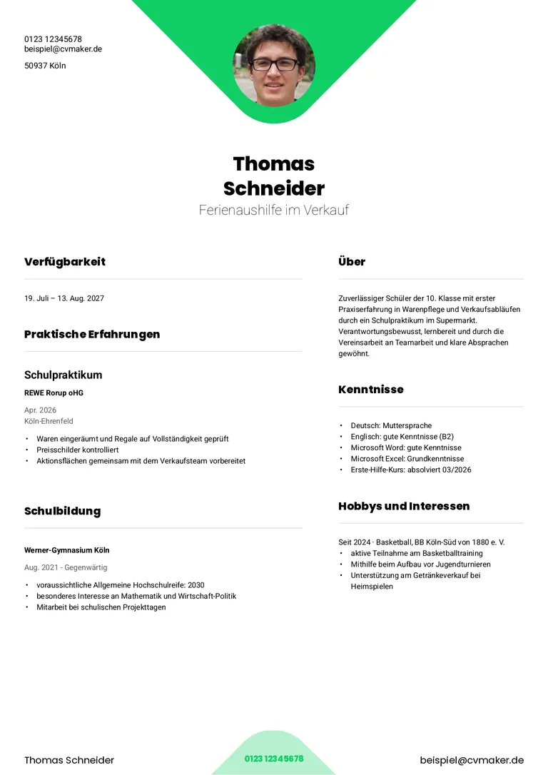 Beispiel-Bewerbung für den Ferienjob