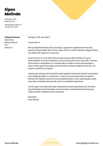 kísérőlevél sablon yale sárga