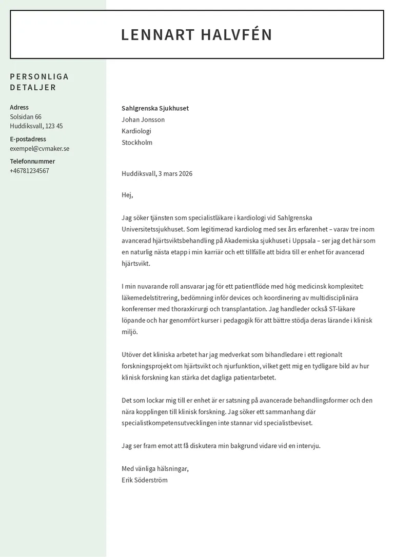 Exempel på personligt brev läkare