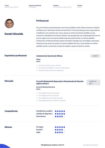 Exemplo CV duke azul