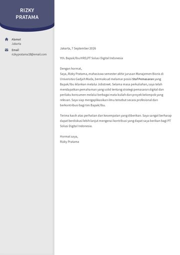 Contoh Surat Lamaran Kerja Singkat