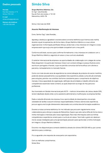Exemplo carta de apresentação california azul