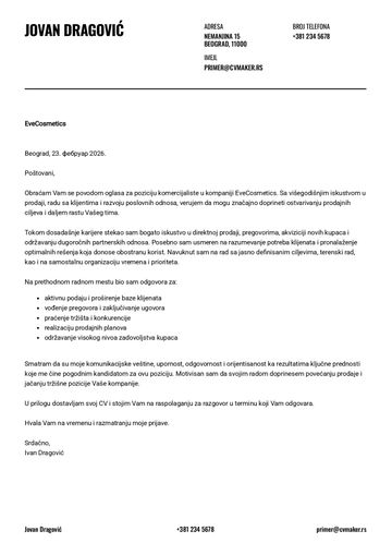 Primer propratnog pisma za komercijalistu