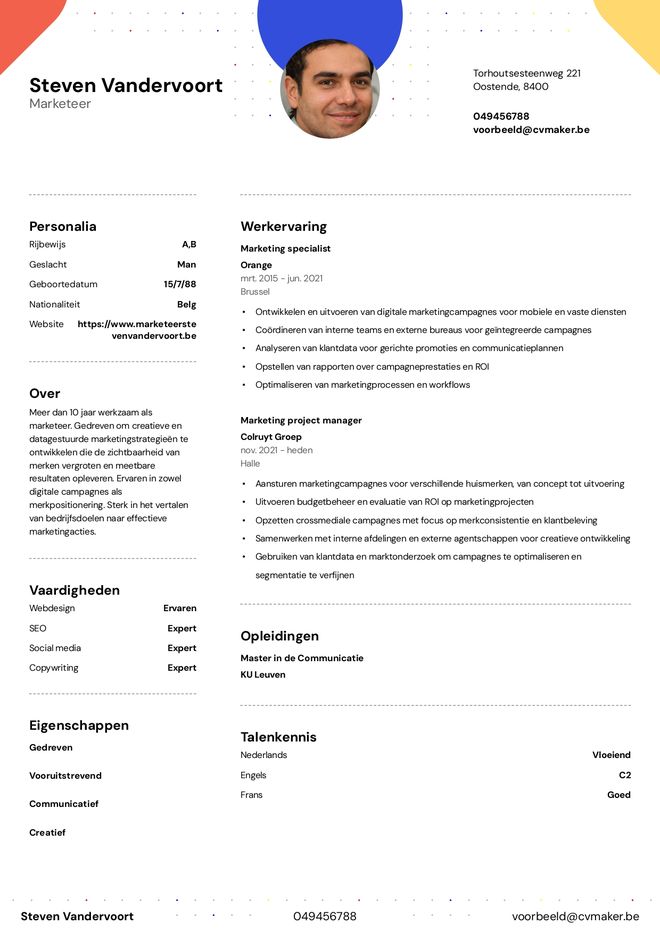 Marketing cv voorbeeld