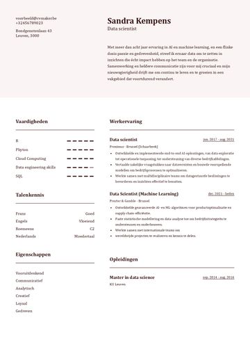 Data scientist cv voorbeeld
