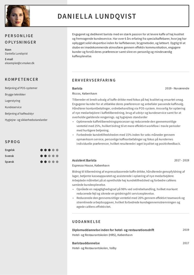Barista CV-eksempler