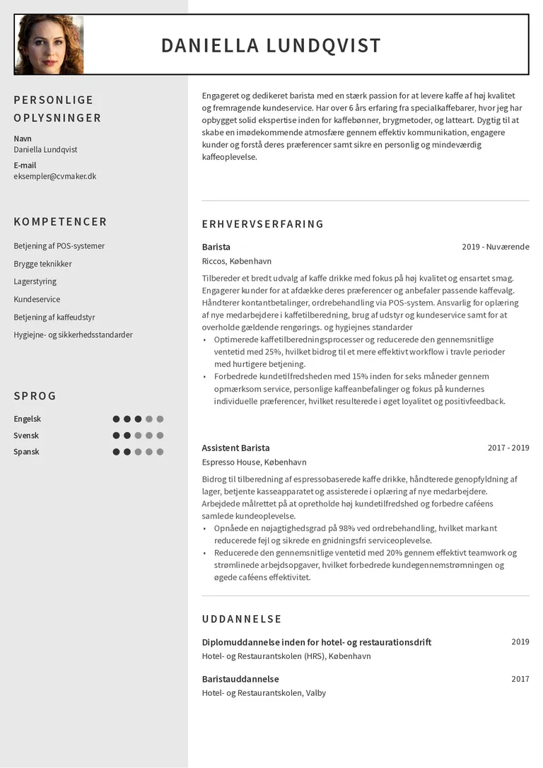 Barista CV-eksempler