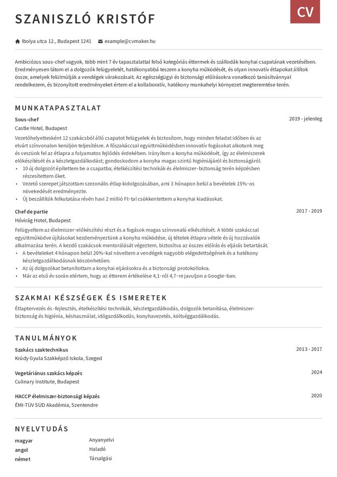 Egyszerű önéletrajz példa