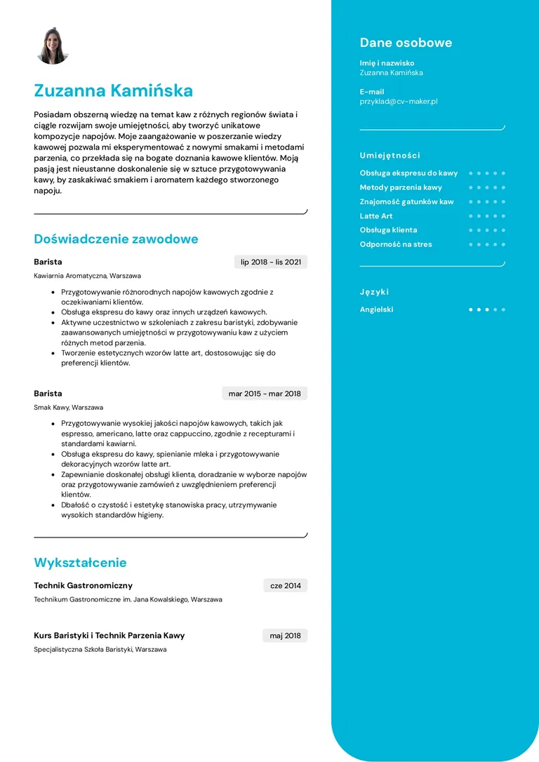 CV barista wzór