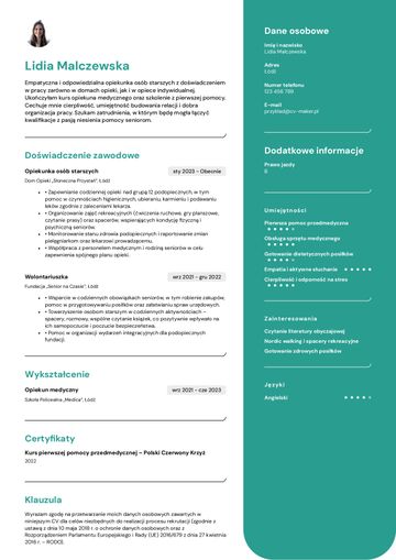 Przykład CV CV opiekunki osób starszych
