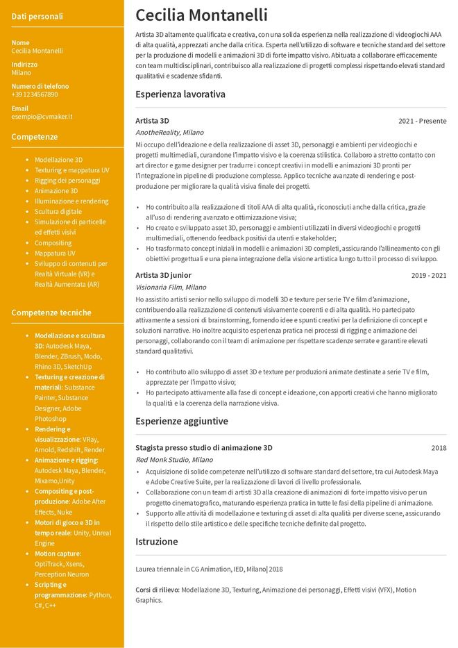 Esempio di CV artistico