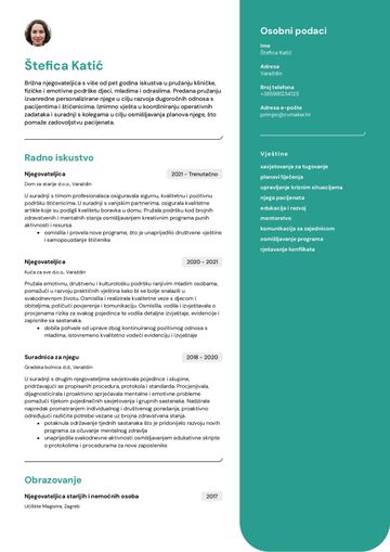 Primjer životopisa njegovateljice