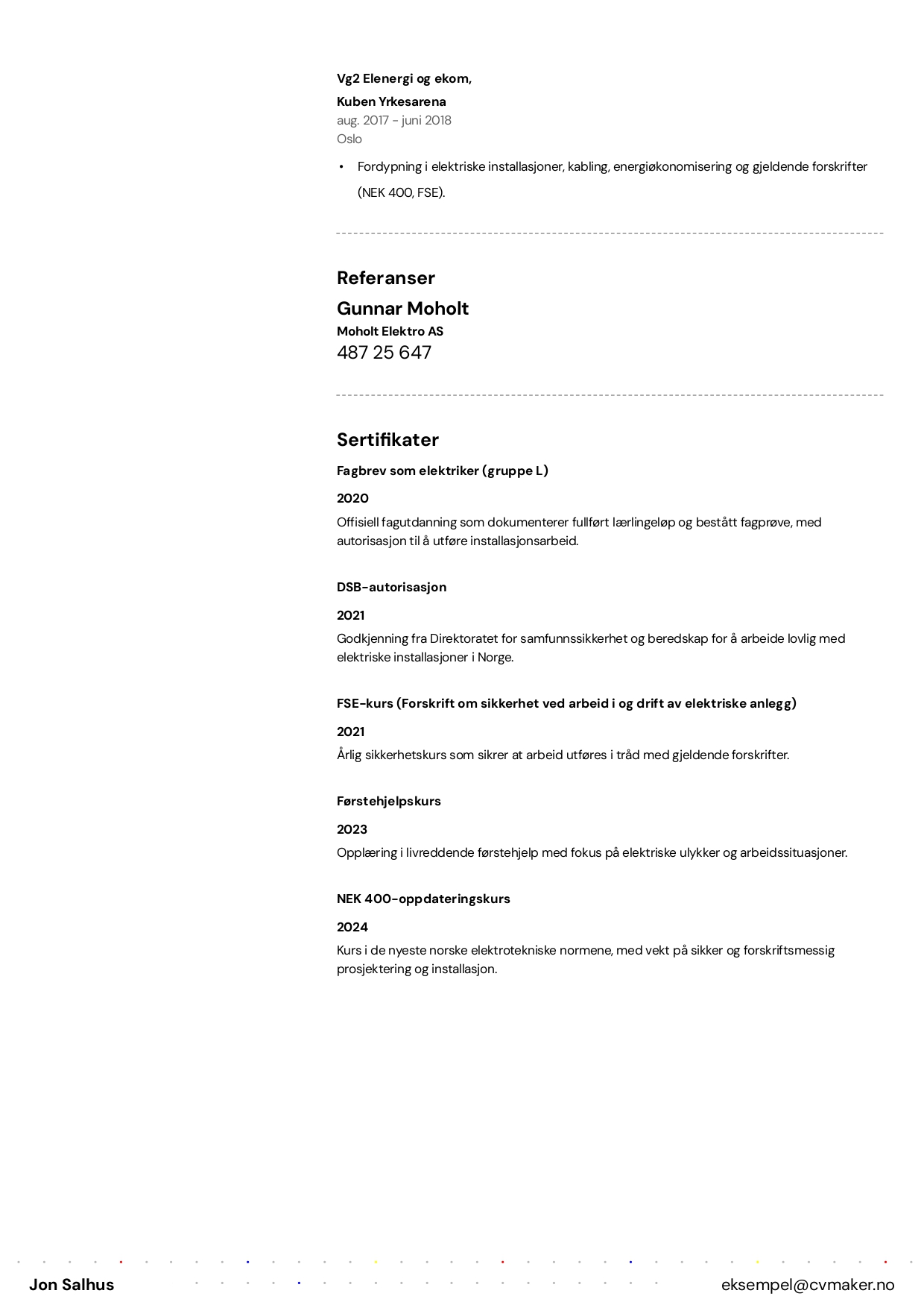 cv elektriker eksempel 2