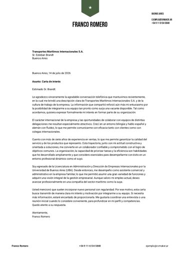 carta de presentación plantilla peking verde