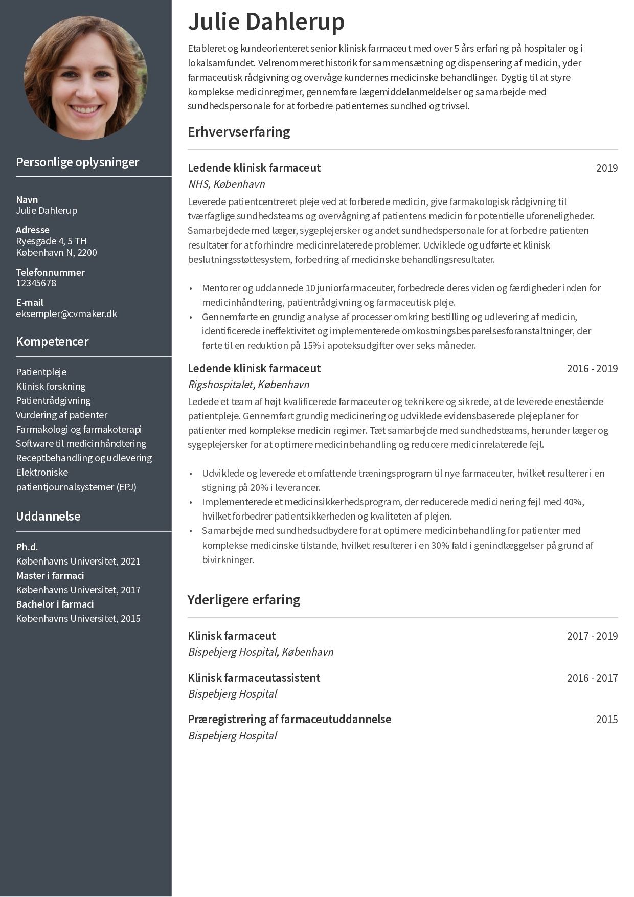Eksempel på farmaceut CV