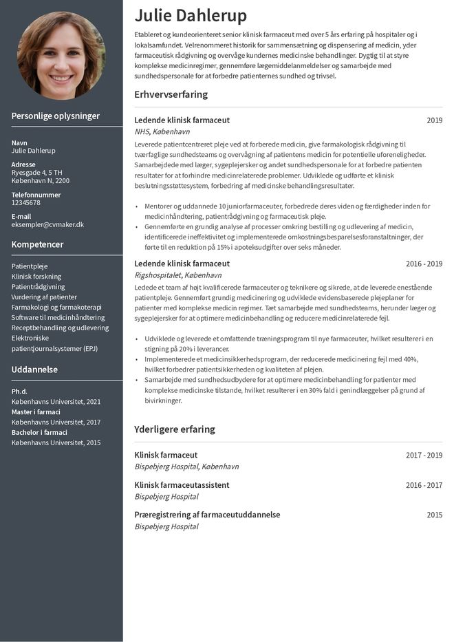 Eksempel på farmaceut CV