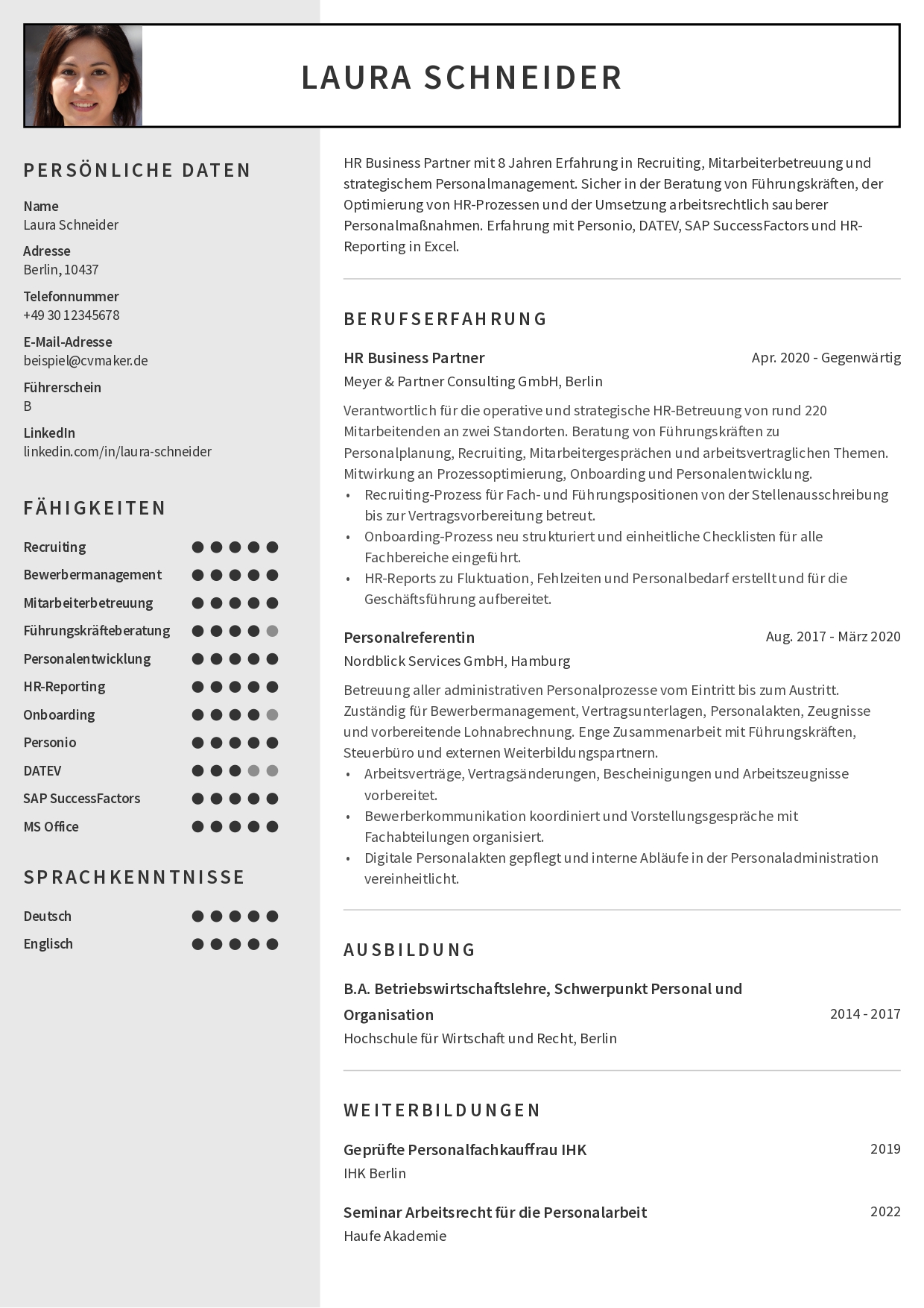 Beispiel für einen Lebenslauf in der Personalabteilung