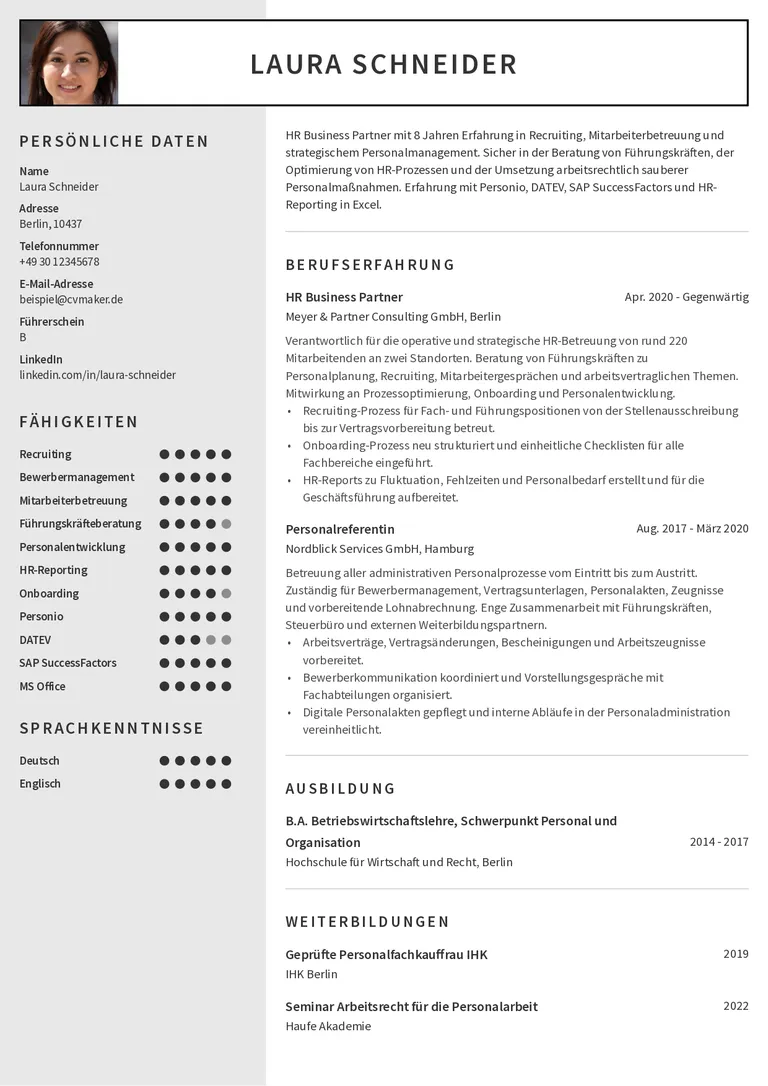 Beispiel für einen Lebenslauf in der Personalabteilung