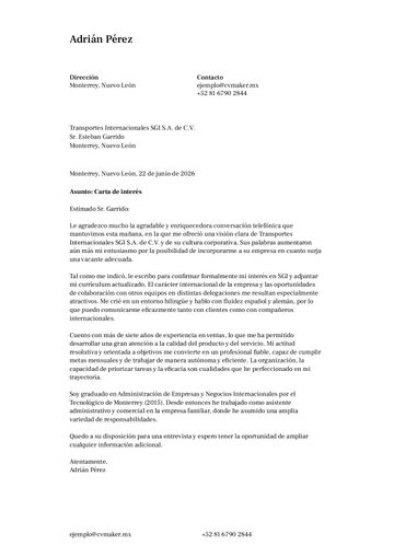 carta de presentación plantilla toronto