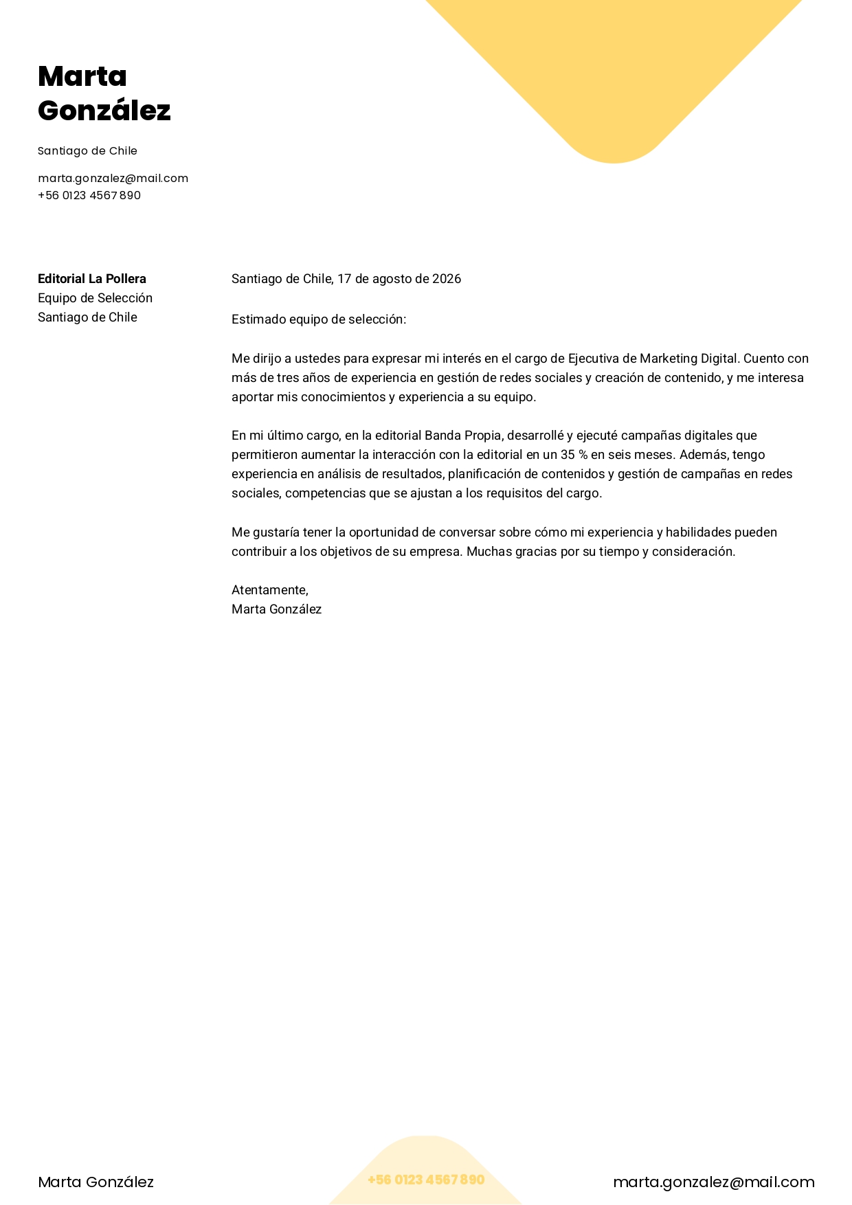 Carta de presentación corta ejemplo