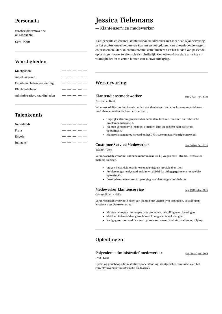 Klantendienstmedewerker cv-voorbeeld