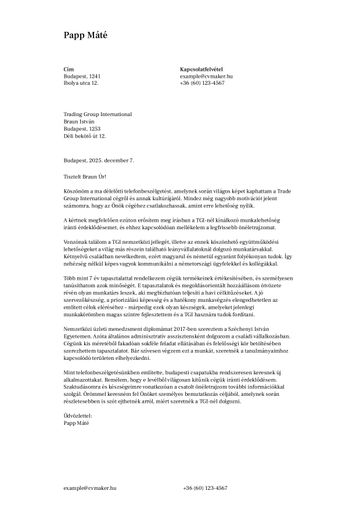 kísérőlevél sablon toronto