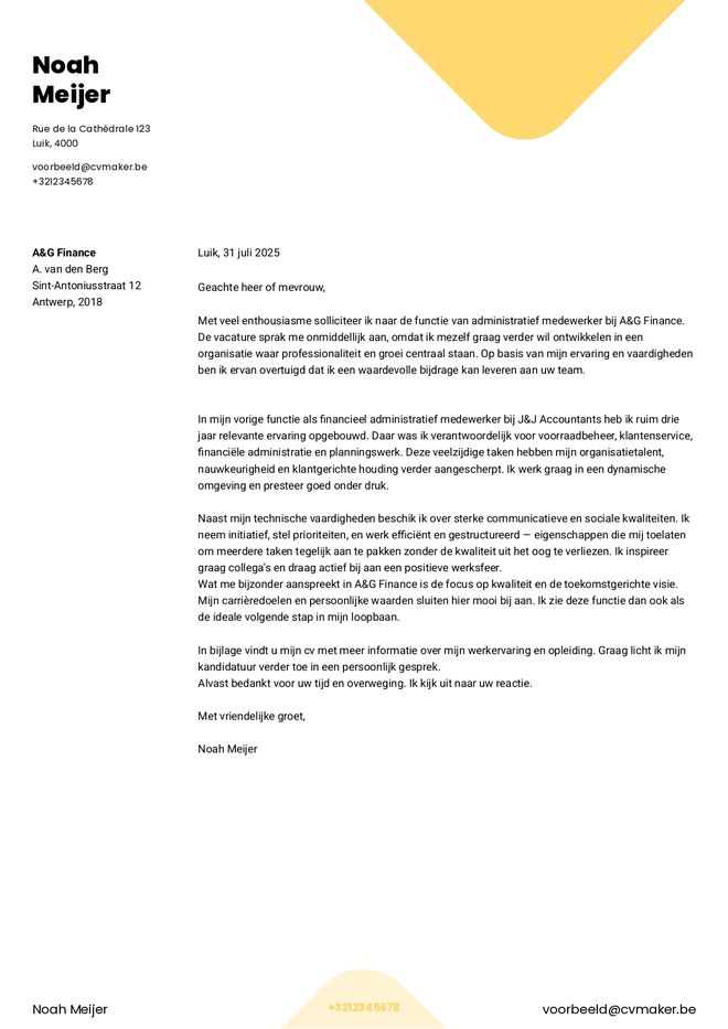 Voorbeeld sollicitatiebrief voor een administratief medewerker