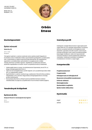önéletrajz sablon yale sárga