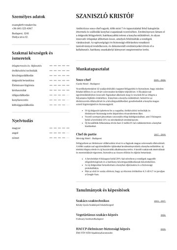 Szakács önéletrajz minta