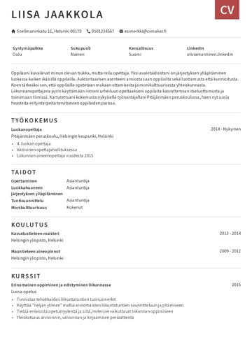 Moderni CV-esimerkki