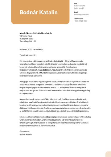 kísérőlevél sablon columbia sárga