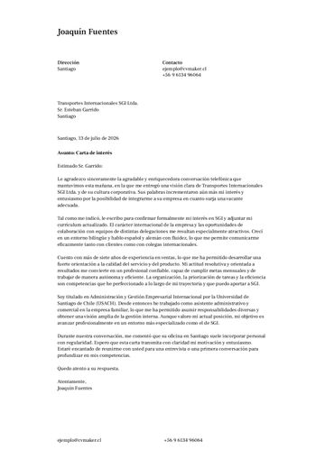 carta de presentación plantilla toronto